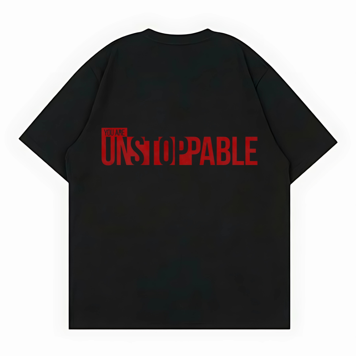 STAY UNSTOPPABLE Oversized Black Tee – Heavyweight Unisex Motivational Shirt