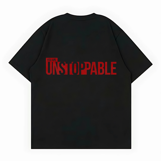 STAY UNSTOPPABLE Oversized Black Tee – Heavyweight Unisex Motivational Shirt