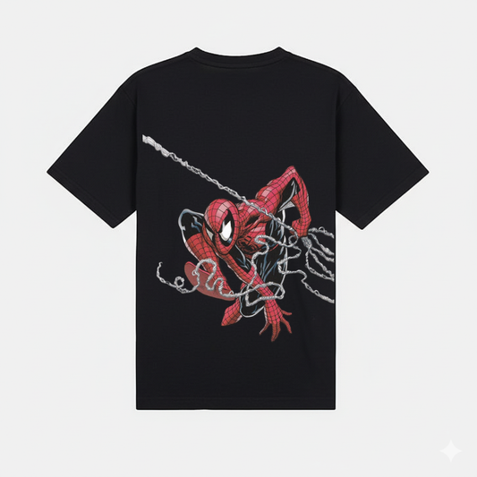 Spider-Man Web Strike Graphic Tee High Definition Swing Pose Marvel Fan Tee Edition