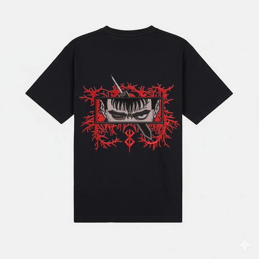 Eyes and Blade Tee Watchers of the Rift Black T Shirt with Grayscale Eyes Framed by Red Lightning