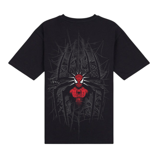 Webstrike Tee Hero In The Shadows Graphic Tee With Red Spider Man Silhouette And Webbed Chaos